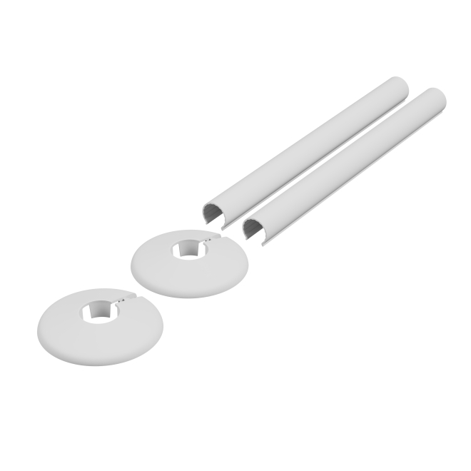 Besto Radiator Pipe Covers – White 15mm X 19.5cm, Chrome & Wooden Collars (UK Made)