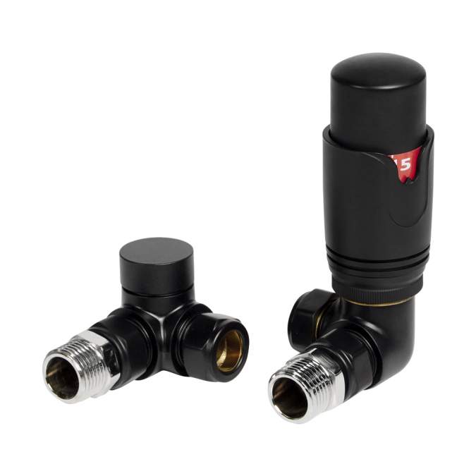 DQ Essential TRV Corner Black Radiator Valves