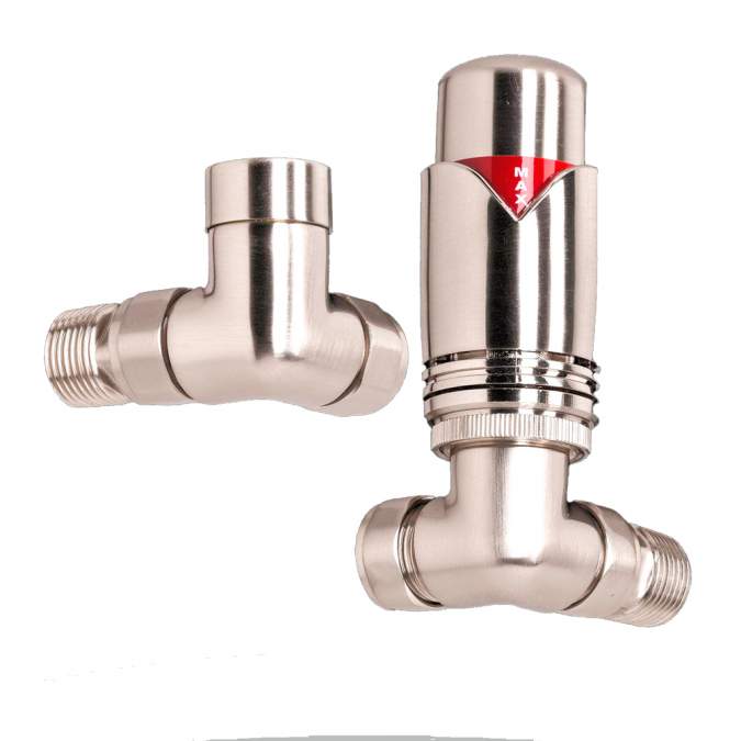 DQ Essential TRV Corner Brushed Nickel Radiator Valves