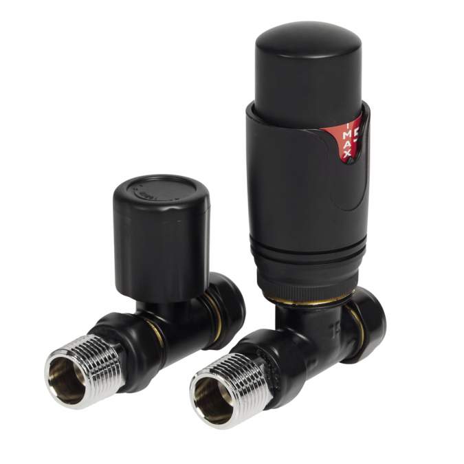 DQ Essential TRV Straight Black Radiator Valves