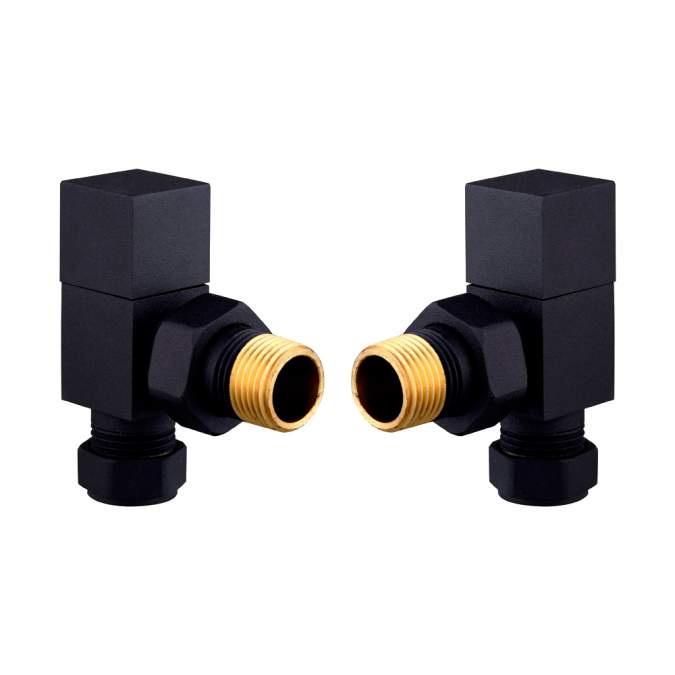 DQ Essential Manual Square Angled Black Radiator Valves