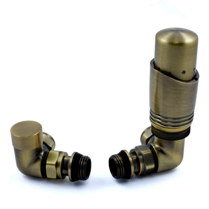 DQ Estilo TRV Corner in Antique Brass Radiator Valves