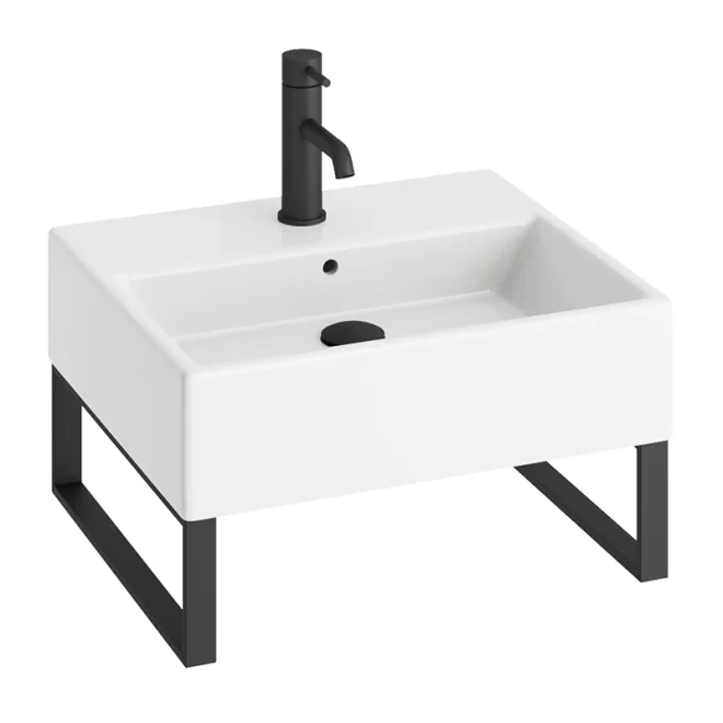 Abacus Concept Pure Basin 500 x 420mm 1 Tap Hole With Matt Black Towel Hangers