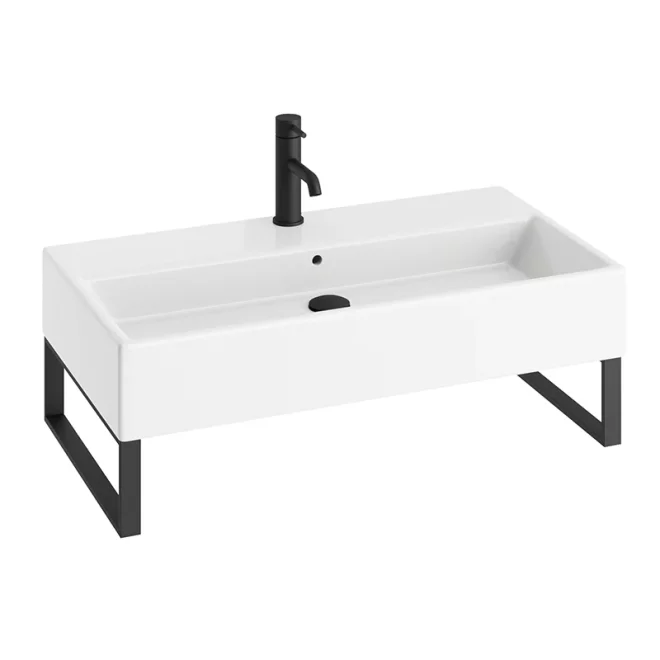 Abacus Concept Pure Basin 800 x 420mm 1 Tap Hole With Matt Black Towel Hangers