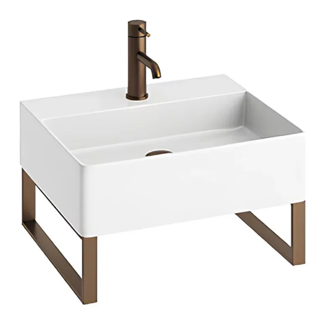 Abacus Concept Pure Basin 500 x 420mm 1 Tap Hole With Brushed Bronze Towel Hangers
