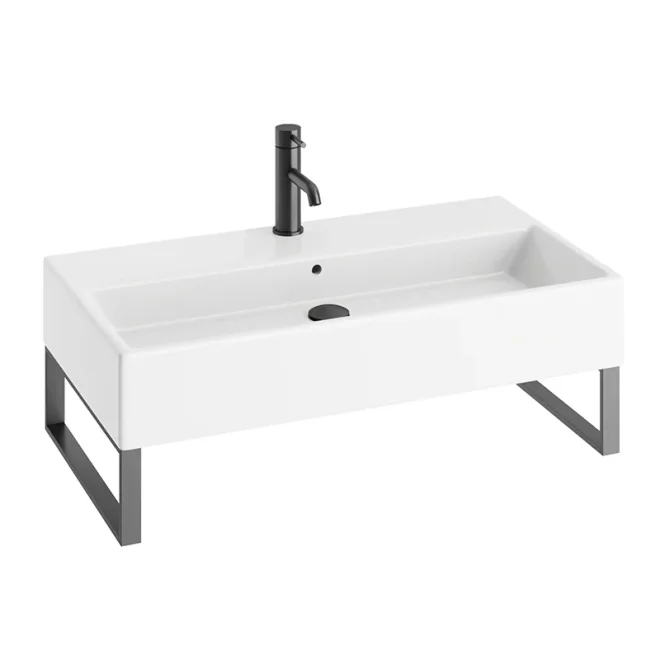 Abacus Concept Pure Basin 800 x 420mm 1 Tap Hole With Matt Anthracite Towel Hangers