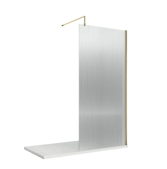 Nuie Fluted 900mm Brushed Brass Wetroom Screen with Support Bar