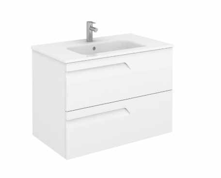 Royo Vitale 800mm 2 Drawer Wall Unit & Square Ceramic Basin in Gloss White