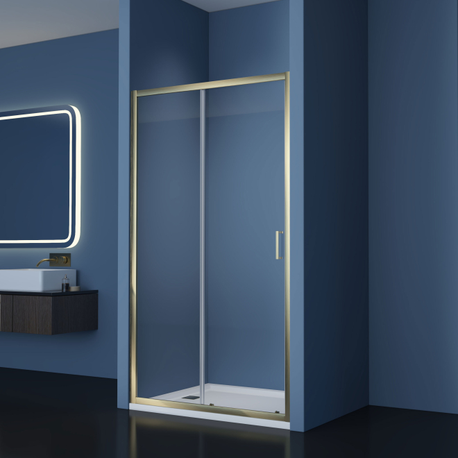 Gio Brushed Brass 1000mm Sliding Shower Door