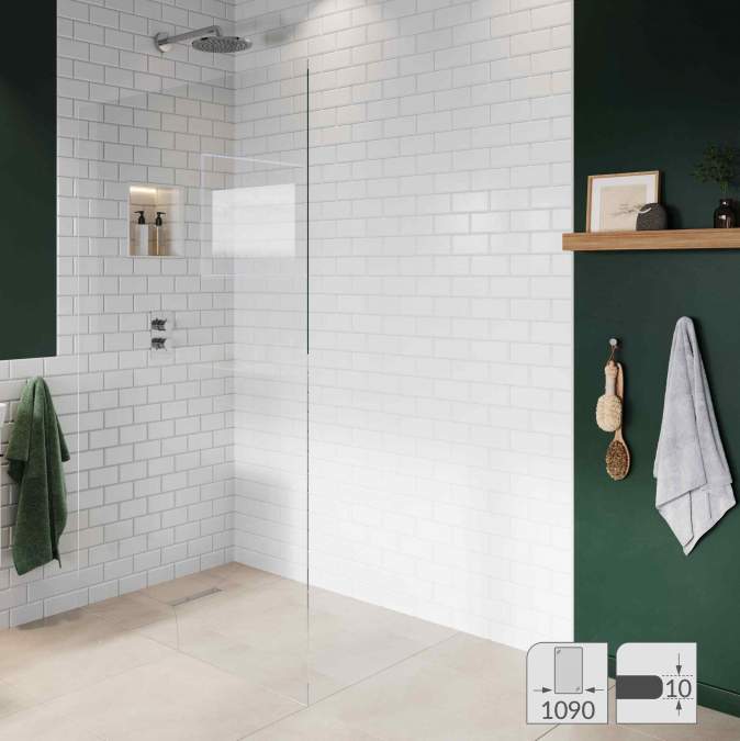 Abacus 10mm Glass Panels For Wetrooms - 1090mm