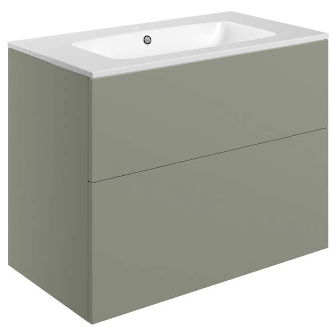 Shetland 815mm Matt Olive Green 2 Drawer Wall Hung Vanity Unit