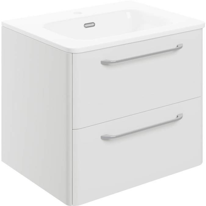 Gressingham 610mm 2 Drawer Wall Unit & Basin - White Gloss