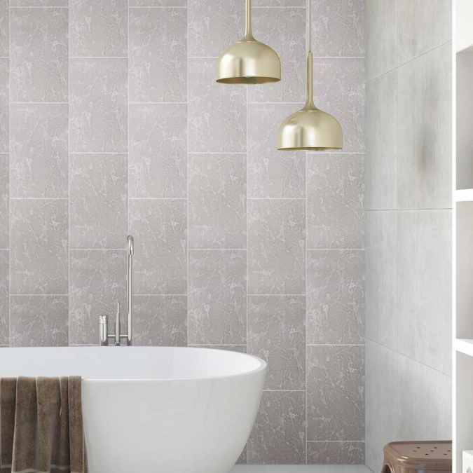 Neptune 250 - Grey Grout Line Tile - Tile Effect PVC Plastic Wall & Ceiling Cladding - 2.7m - 4 Pack
