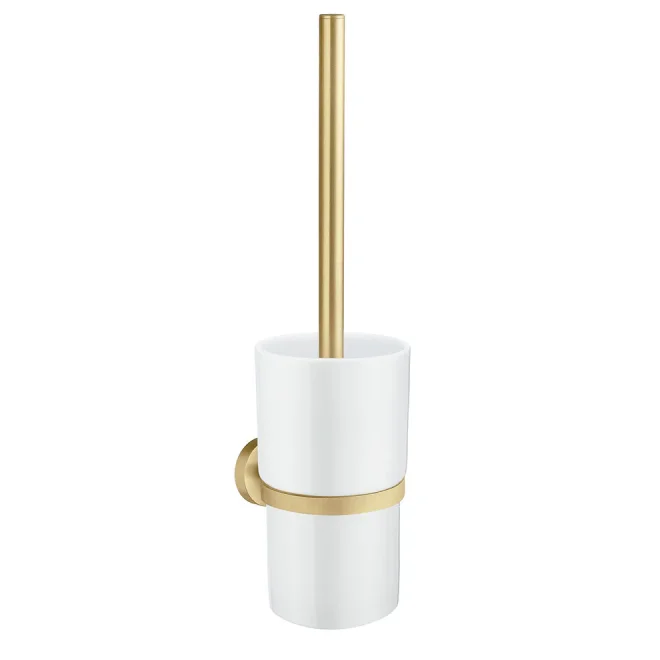 Smedbo Home Brushed Brass Toilet Brush with Ceramic Holder 