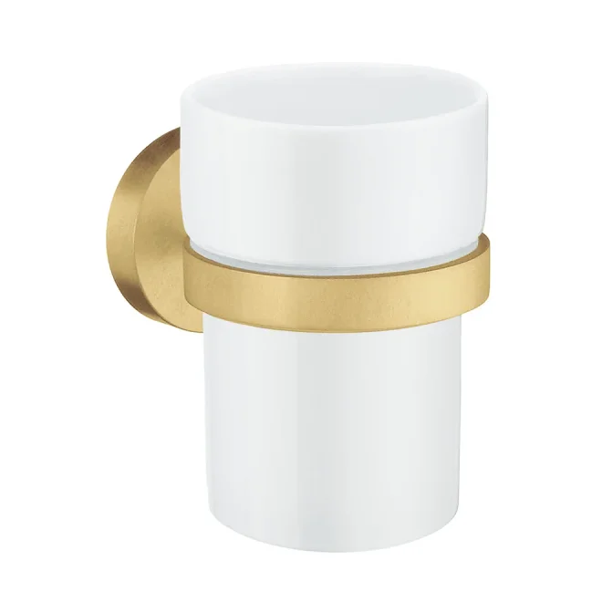 Smedbo Home Porcelain Tumbler with Brushed Brass Holder