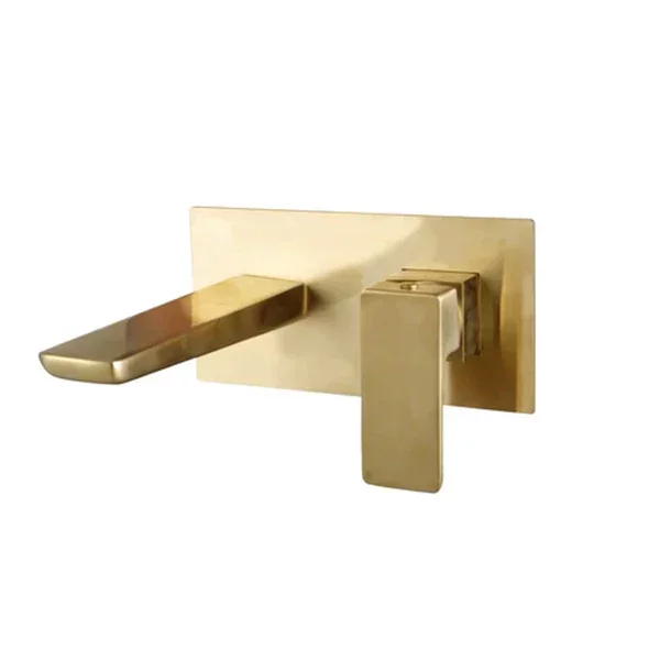 Swan Hazely PVD Coated Brushed Brass Wall Mounted Basin Mixer Tap