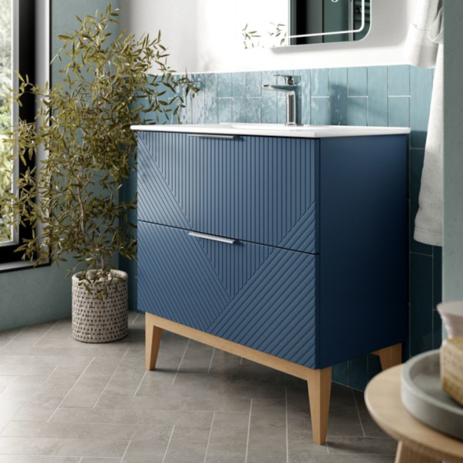 Herve 615mm Matt Smoke Blue Vanity Unit with Ceramic Basin