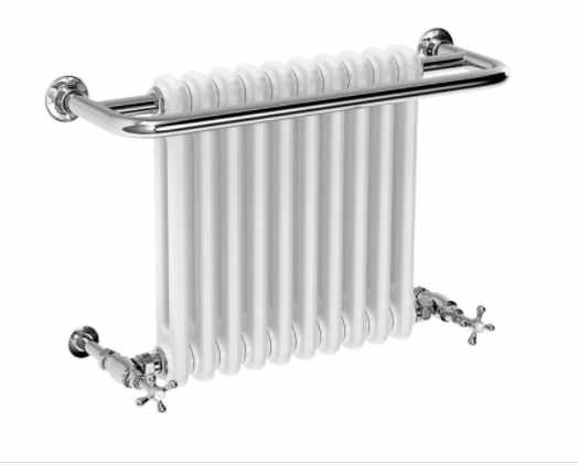 Edwardian Traditional Towel Radiator, 741 x 491, Chrome & White, Holborn London 1855