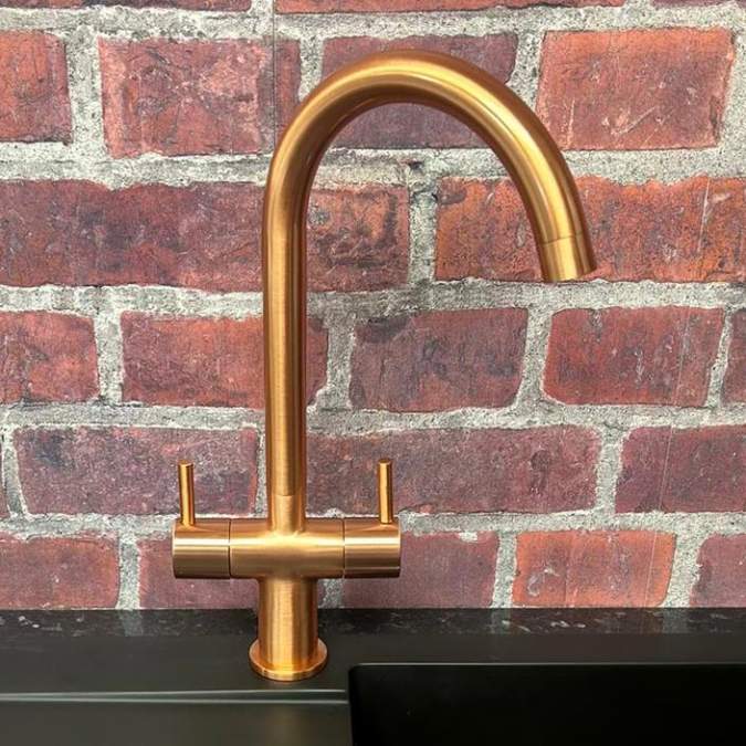 Shannon Twin Lever Kitchen Mixer Tap - Copper