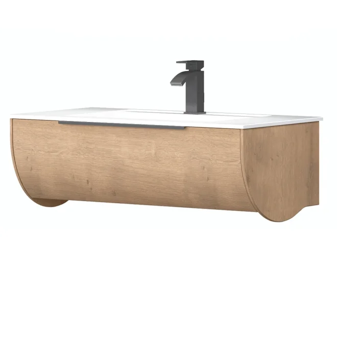Icarus Round LED 900mm Natural Oak Wall Hung Vanity Unit & Basin