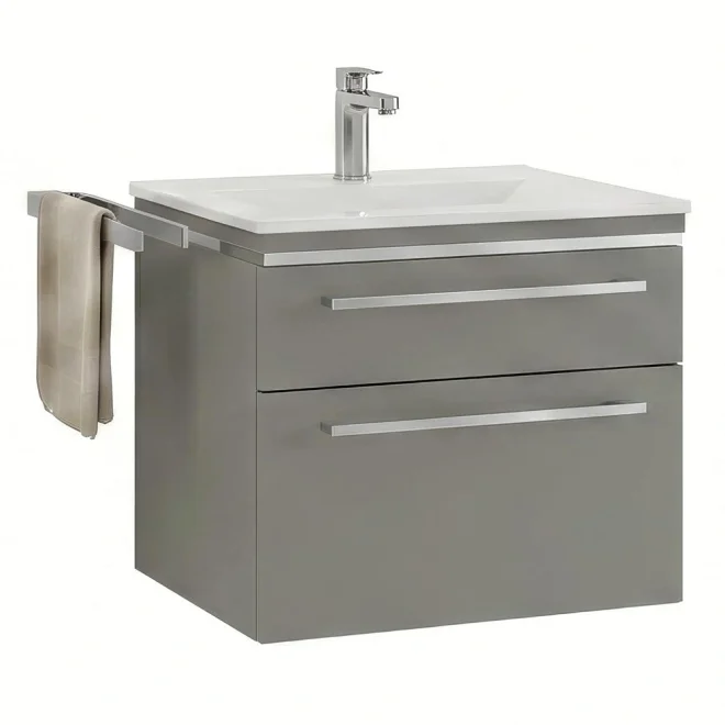 Icarus Straight LED 600 Concrete Grey Wall Hung Bathroom Vanity Unit & Basin