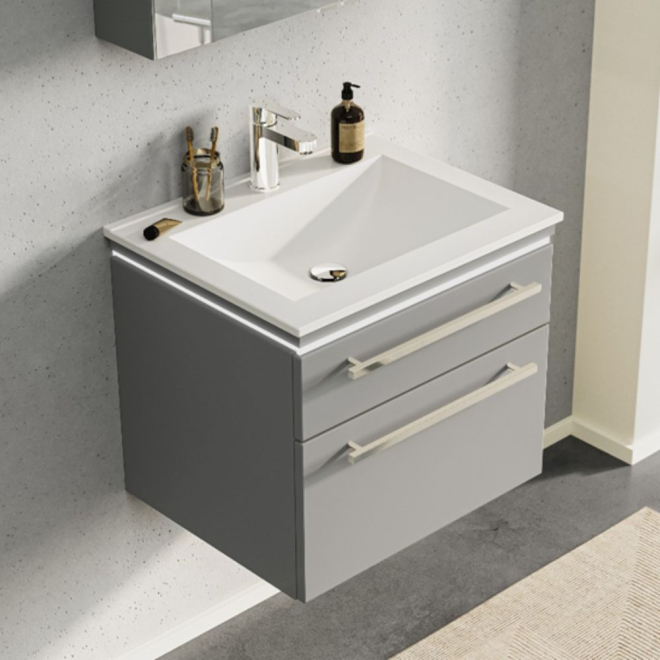 Icarus Straight 600 Grey Wall Hung Vanity Unit And Basin