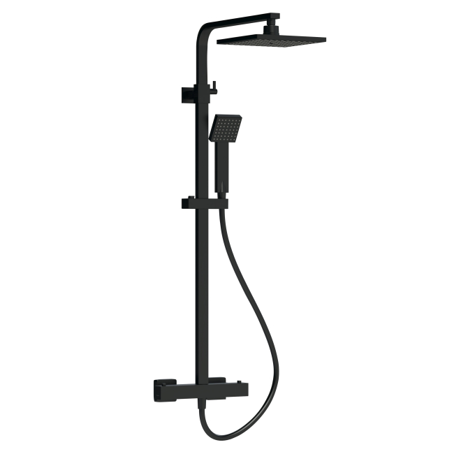 Nuie Square Black Thermostatic Bar Valve & Shower Kit