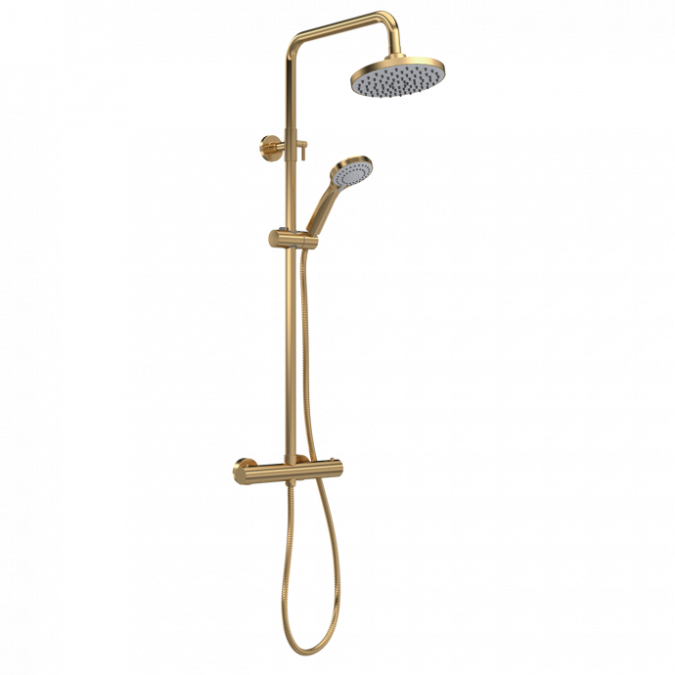 Nuie Round Thermostatic Bar Shower Kit - Brushed Brass