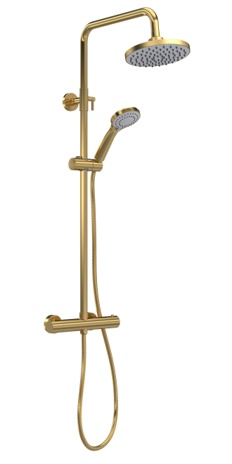 Nuie Brushed Brass Round Thermostatic Bar Valve & Shower Kit 