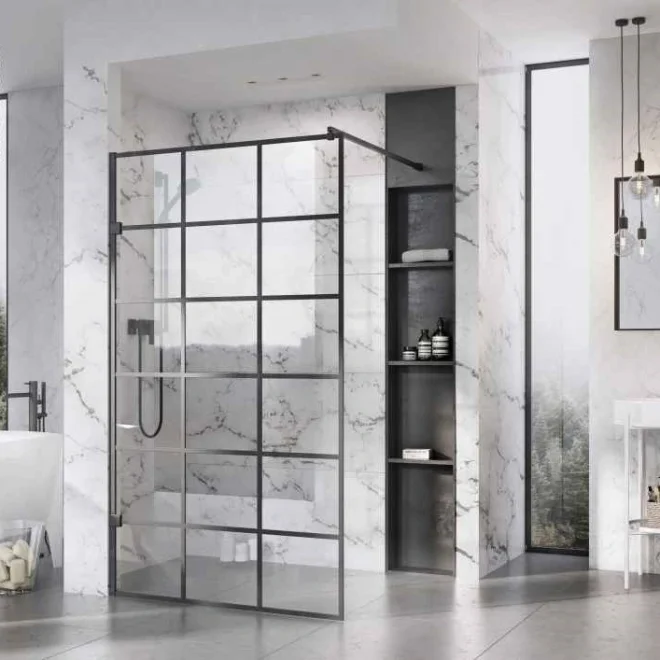 Roman Liberty 1057mm Matt Black Grid 10mm Wetroom Panel