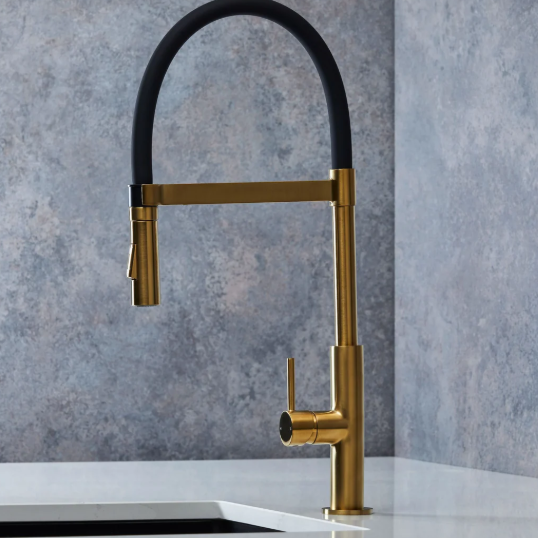 Malham Brushed Brass Flexi Pull Down Spay Head Lever Kitchen Mixer Tap