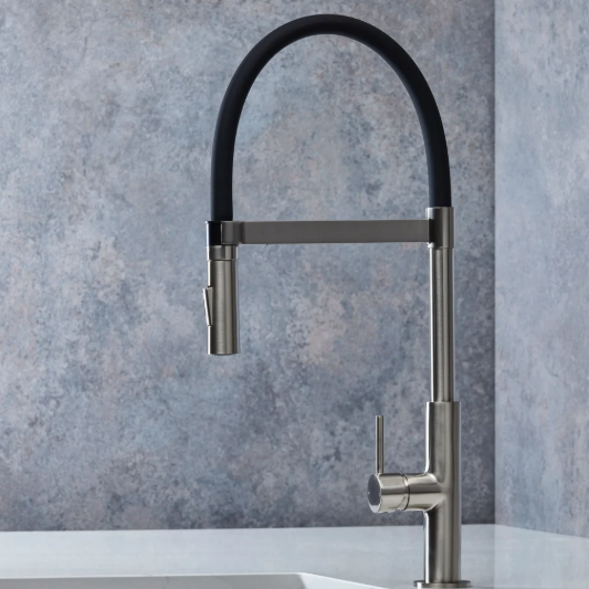 Malham Brushed Nickel Flexi Pull Down Spay Head Lever Kitchen Mixer Tap
