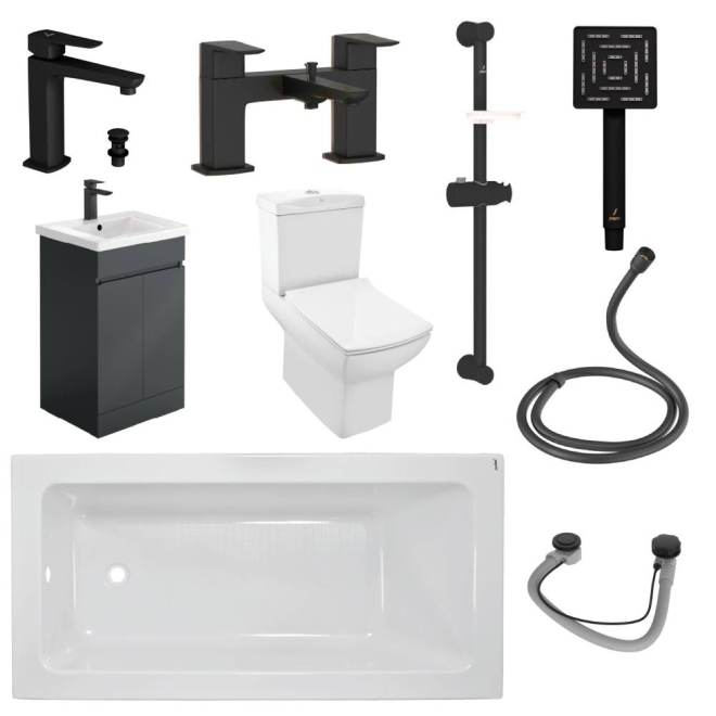 Kubix Full Bathroom Suite By Jaquar In Black Matt With 500 Matt Anthracite Square Vanity Unit
