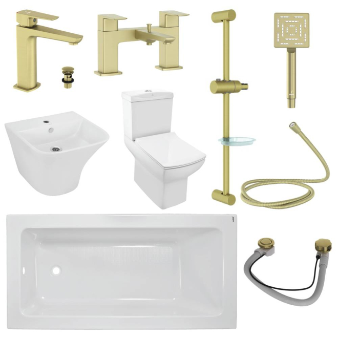 Kubix Full Bathroom Suite By Jaquar In Brass Matt WIth 1700MM Bath   