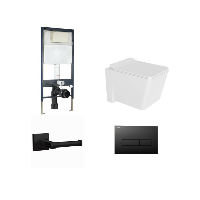 Jaquar Kubix Rimless Wall Hung Toilet Matt Black Bundle  
