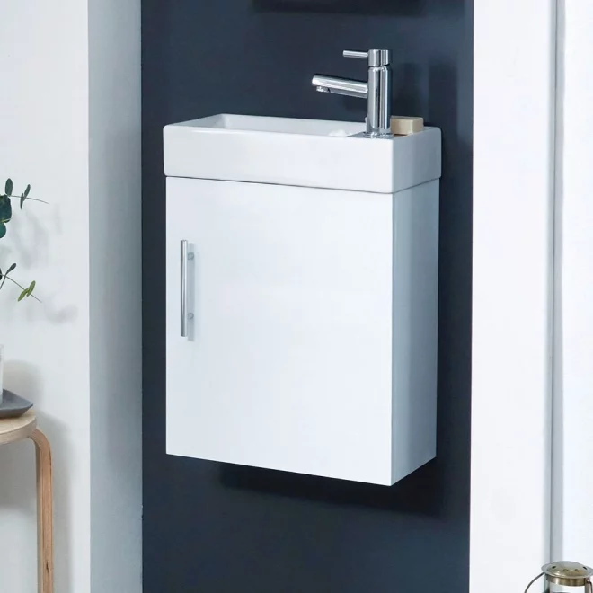 Scudo Lanza Gloss White Cloakroom Wall Hung Cabinet And Basin