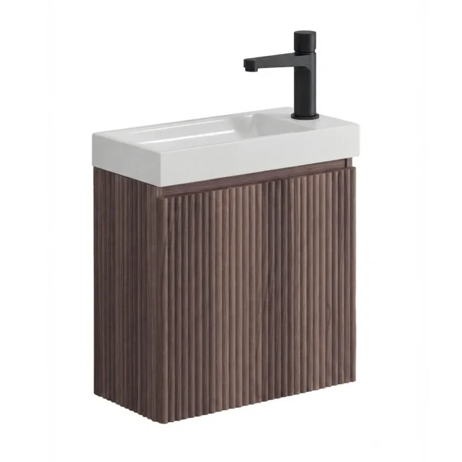 Lancia Linea Cloakroom Fluted Walnut Basin Vanity Unit