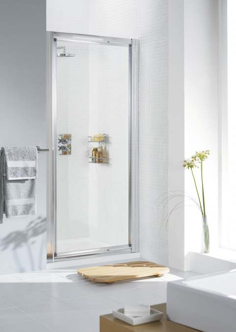 750mm Framed Pivot Shower Door White Lakes Classic