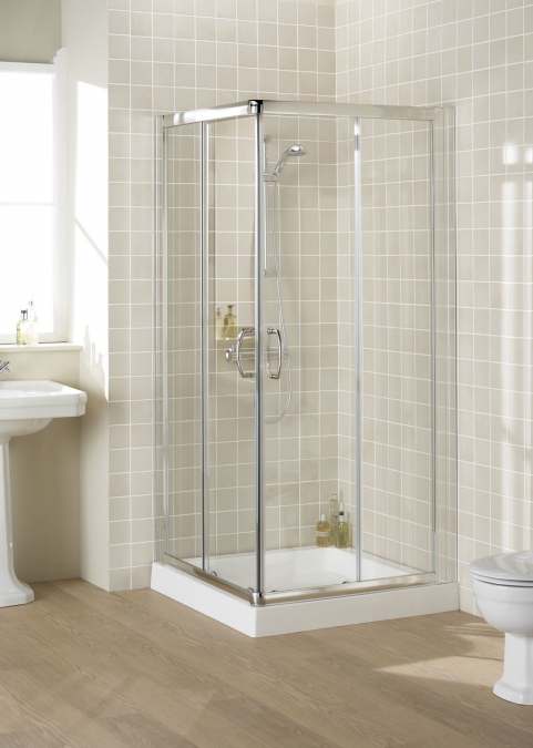 Lakes Classic 900mm Semi-Frameless White Corner Entry