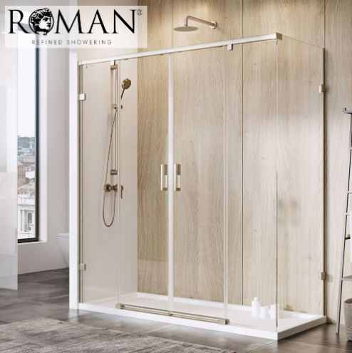 Roman Liberty 1600 X 800mm Two Sliding Shower Doors For Corner Fitting 10mm Glass Tt2d16c1 Ttr2c8