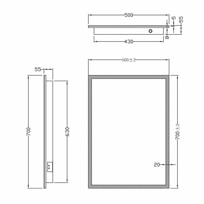 Scudo Mosca LED Bathroom Mirror with Shaver Socket - 500 x 700mm, MIRROR001