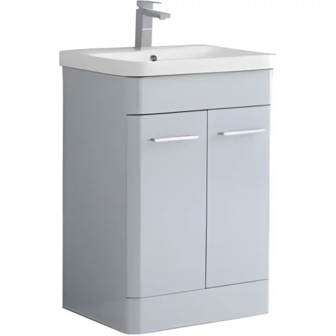Marina 600mm Light Grey Waterproof 2 Door Vanity Unit and Basin