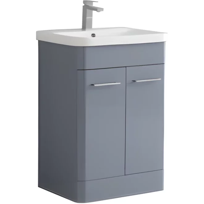 Marina 600mm Mid Grey Gloss Waterproof 2 Door Vanity Unit and Basin
