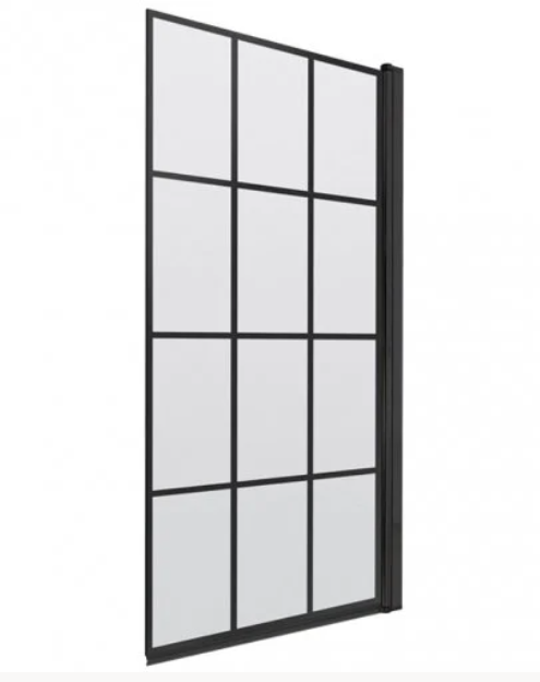 Nuie Matt Black Grid Square Framed Bath Screen