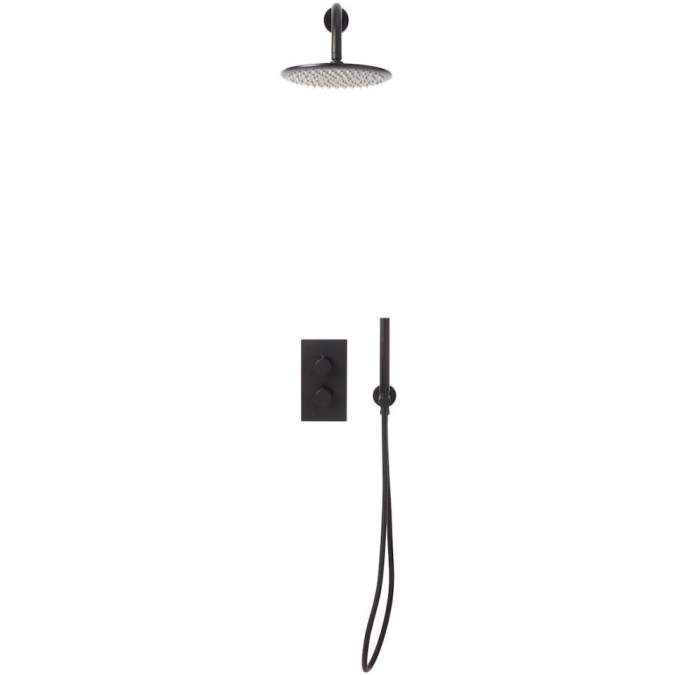 Scudo Core Matt Black Round Handle, Built-in Shower Valve Handset & Wall Mounted Head - NU-029