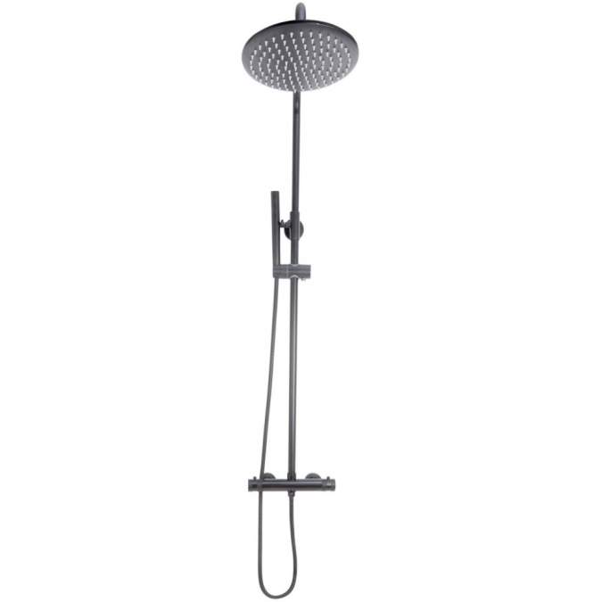 Scudo Core Gunmetal Round Rigid Riser Twin Head Bar Valve Shower - NU-035