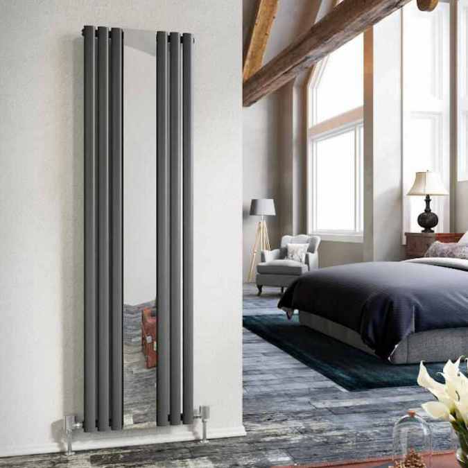 DQ Cove Mirror 1800 x 382 Vertical Radiator Anthracite Texture