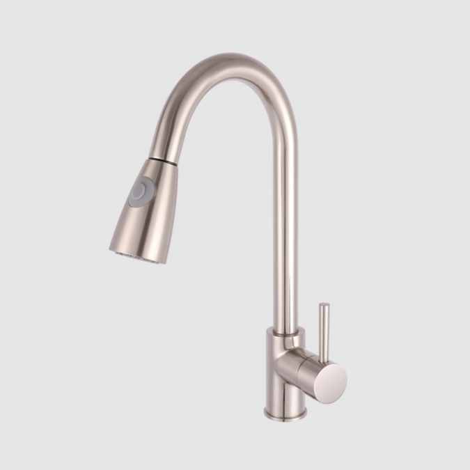 Nuie Brushed Steel Pull Out Kitchen Mixer Tap - KC317