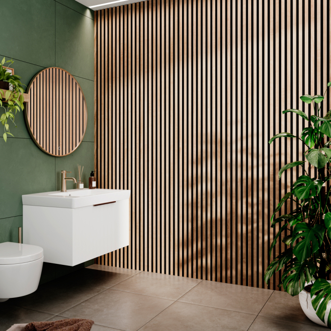 Oak & Black Waterproof Slatwall Panel Multipack - 2400 x 486mm