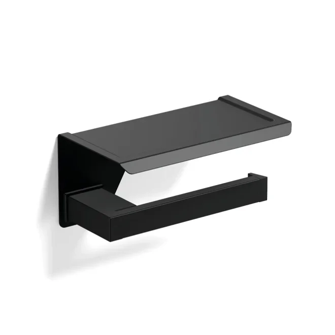Origins Living S Cube Matt Black Toilet Roll Holder with Shelf